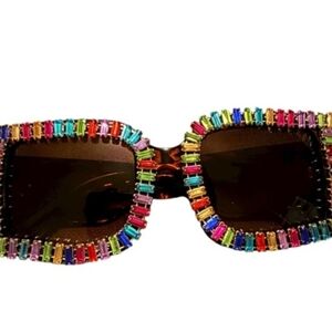 Multicolor Crystal-Embellished Square Sunglasses for Women